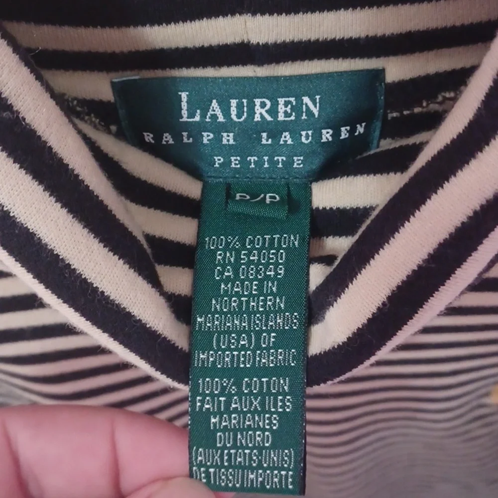 Lauren Ralph Lauren Striped Turtleneck, Embroidered Crest Size P/P Vintage - Picture 2 of 11